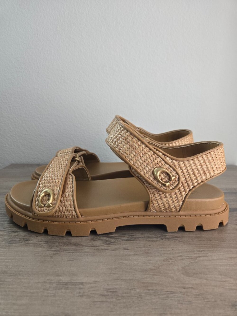 COACH Brynn Straw Open Toe Casual Sandals Natural Size 11B - Picture 2 of 16